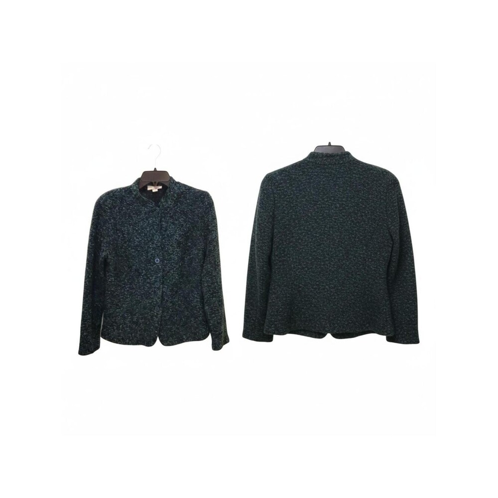 Dressbarn Knit Boucle Blazer Jacket Button Front Career Blue Small